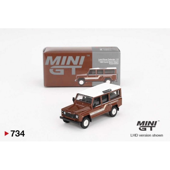 Mini GT 1/64 Land Rover Defender 110 1985 County Station Wagon Russet Brown