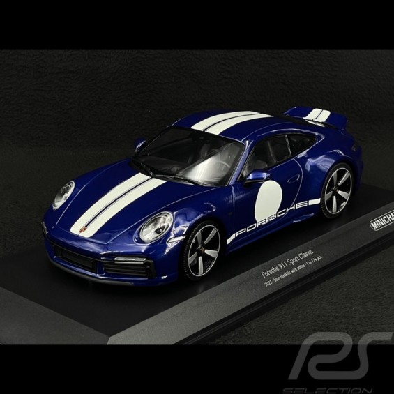 Porsche 911 (992) Sport Classic – Metalik Mavi / Beyaz Çizgili | 1/18 | Minichamps