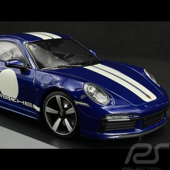 Porsche 911 (992) Sport Classic – Metalik Mavi / Beyaz Çizgili | 1/18 | Minichamps